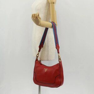 PRADA Shoulder Bag Leather Red Gold Auth 159088V